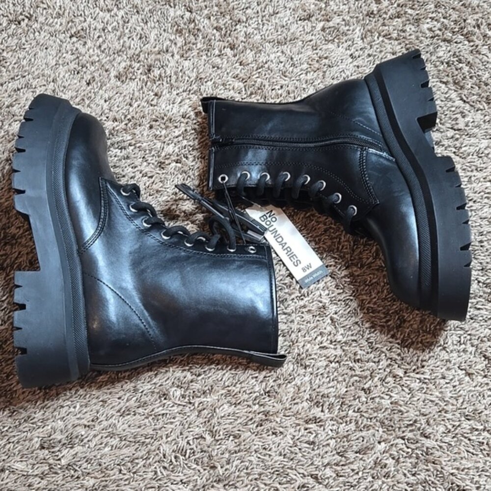 Memory Foam Size 8 W Wide Width Black Combat Boots Shoes No Boundaries